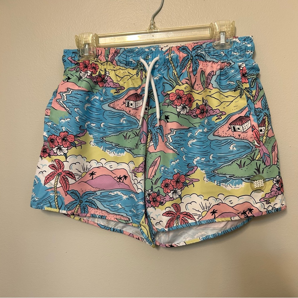 Topman Swim Trunks Men's S/M Multicolor Drawstring Waistband EUC No Liner‎ Blue